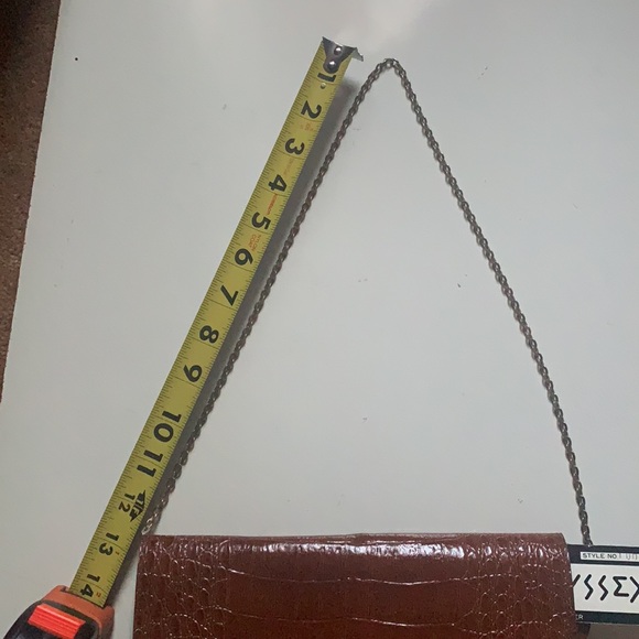 ODYSSEY CLUTCH BROWN CROC HANDBAG LEATHER CROCODILE CHAIN STRAP PATENT